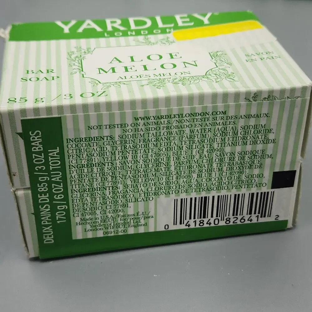 Yardley London ALOE & MELON 2 Soap Bars 3oz RARE Discontinued Bilingual Packagin